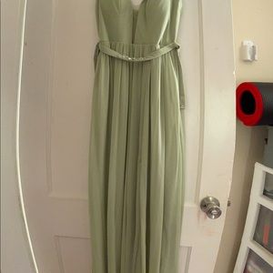Azazie V Neck Bridesmaid Dress Dusty Sage Size 6 NWT Embellished Belt Pockets